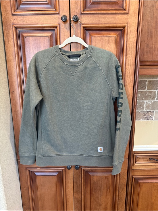 Carhartt Tops - Carhartt Olive Crewneck Sweatshirt with Sleeve Logo